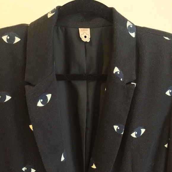 👁Anthropologie Navy Blue Eye Jacket - Picture 4 of 5